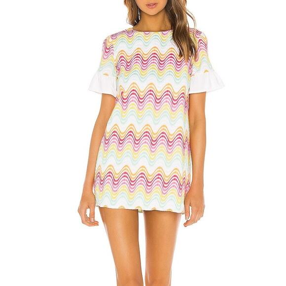 Tularosa Lexi Shift Dress Pastel Rainbow Wave Print Women's Medium - Picture 1 of 9